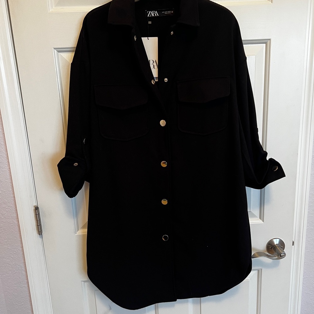 Zara Midnight Black Collared Shirt dress
